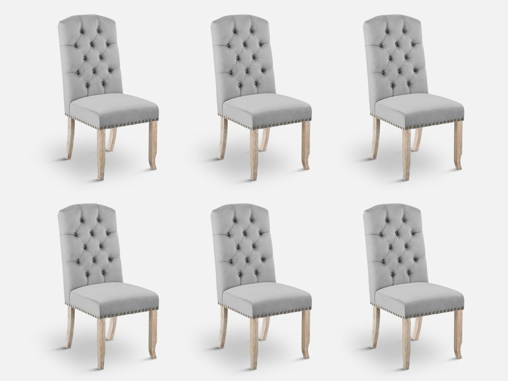 LAYLA 6PCS Velvet Dining Chair - GREY