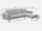 COLORADO 3 Seater Sofa Bed Futon with Chaise - LIGHT GREY