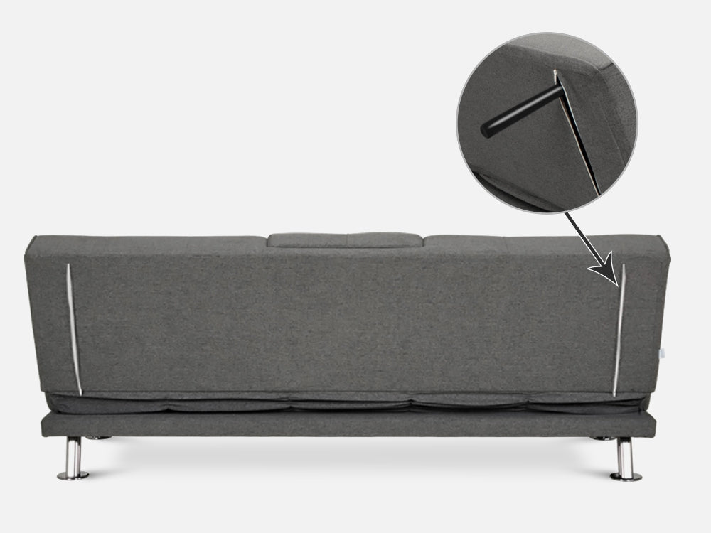 VENICE 3 Seater Sofa bed with Cup Holders - DARK GREY