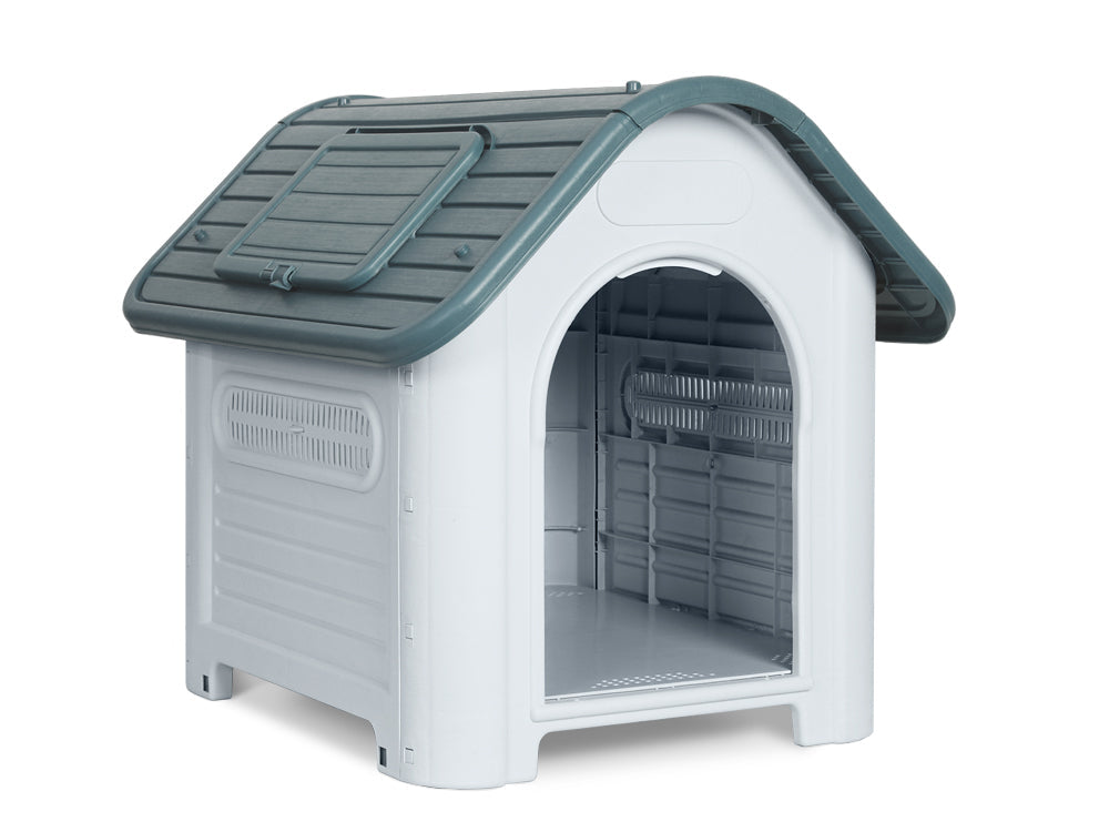 Medium Plastic Dog House with Window - Grey