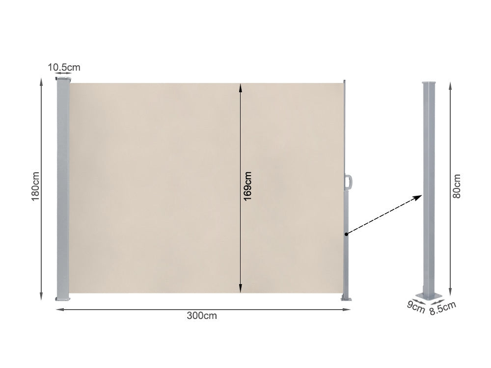 Toughout 1.8m x 3m Retractable Side Awning Screen Shade