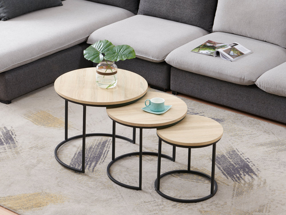 ROUX Coffee Table Nest of Tables Side Table 3PCS - Oak