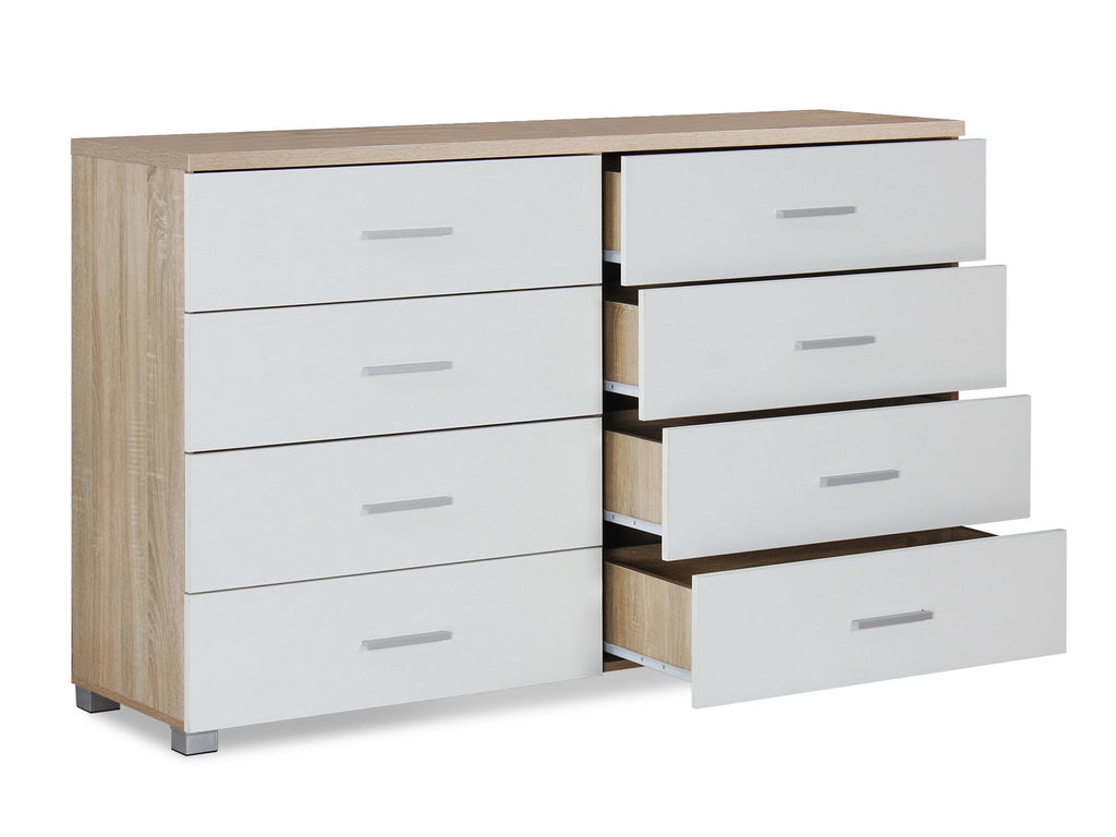 Bram Low Boy 8 Drawer Chest Dresser - Oak + White