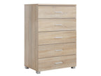 BRAM Tallboy 5 Drawer Chest Dresser - Oak