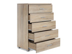 BRAM Tallboy 5 Drawer Chest Dresser - Oak