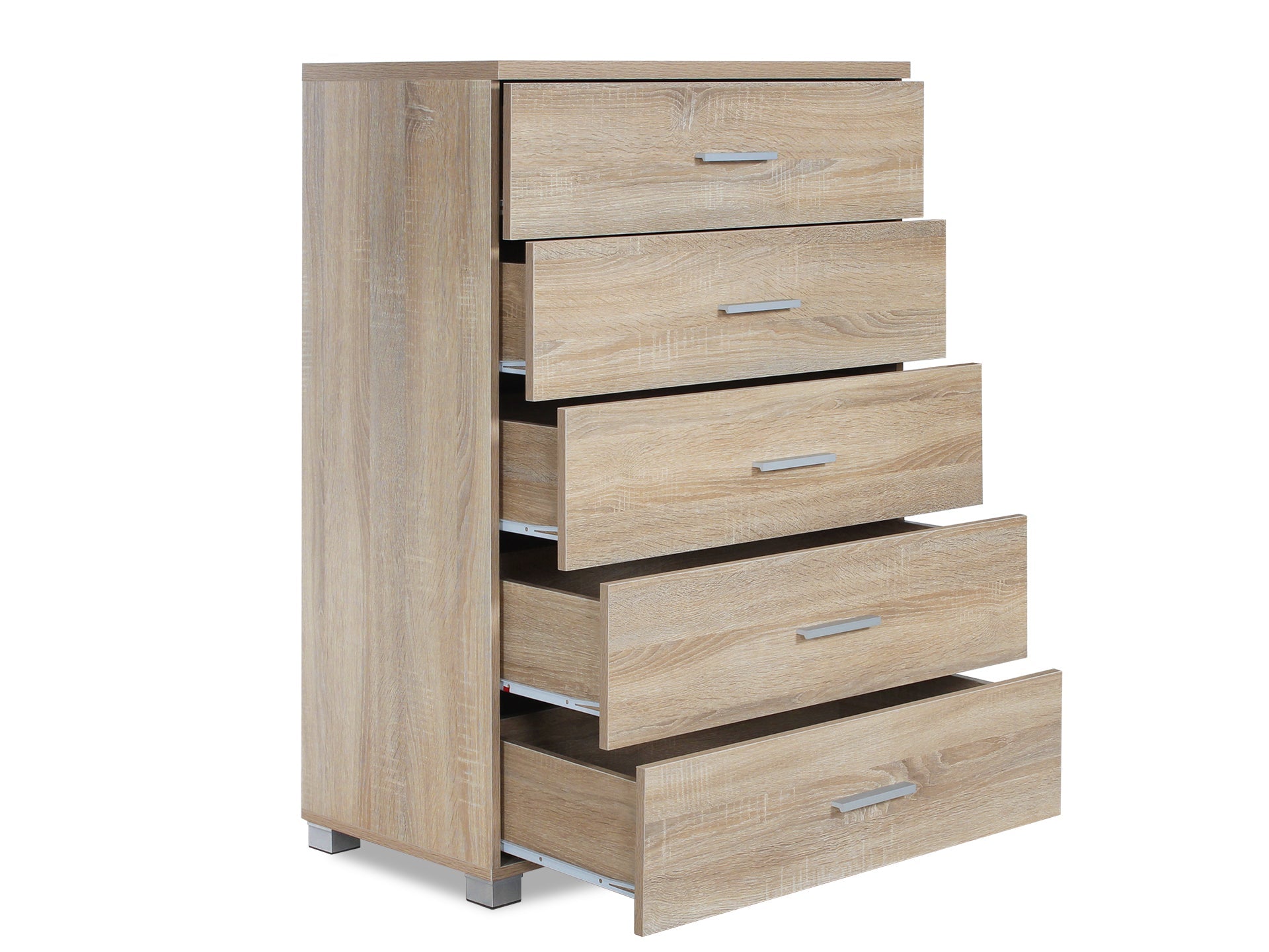 BRAM Tallboy 5 Drawer Chest Dresser - Oak