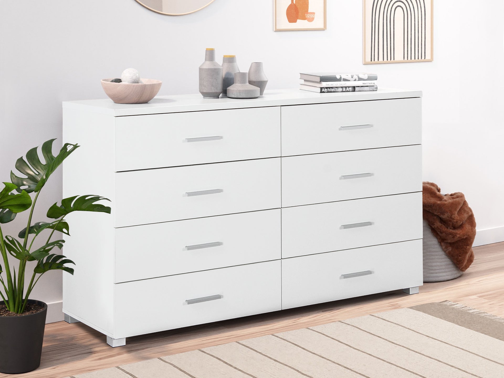 Bram Low Boy 8 Drawer Chest Dresser - White