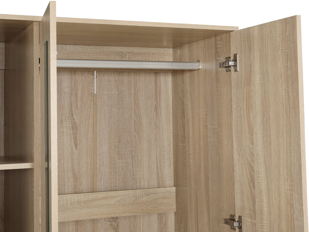 Bram 3 Door Wardrobe Cabinet with Mirror - Oak