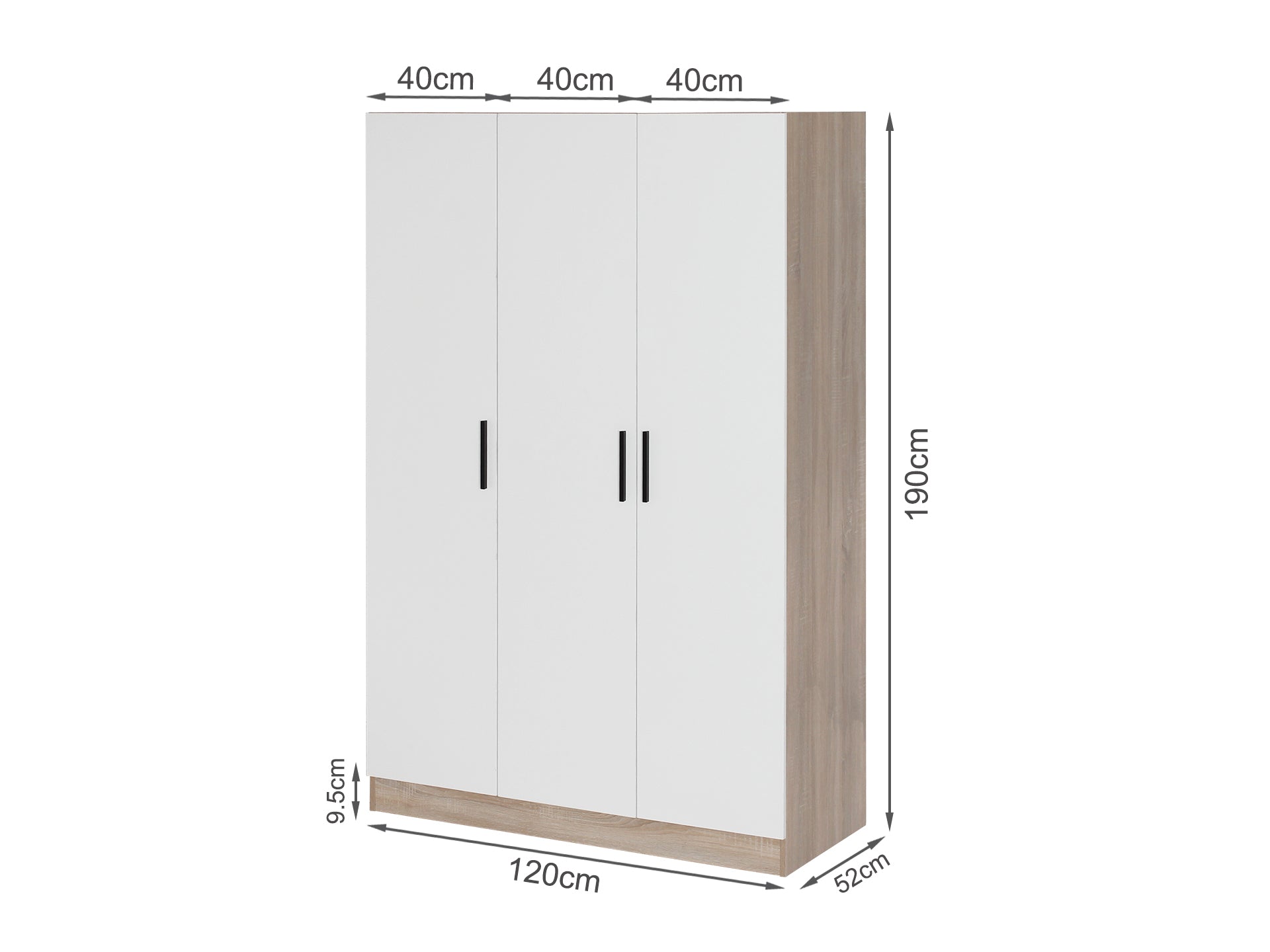 Bram 3 Door Wardrobe Cabinet - Oak + White