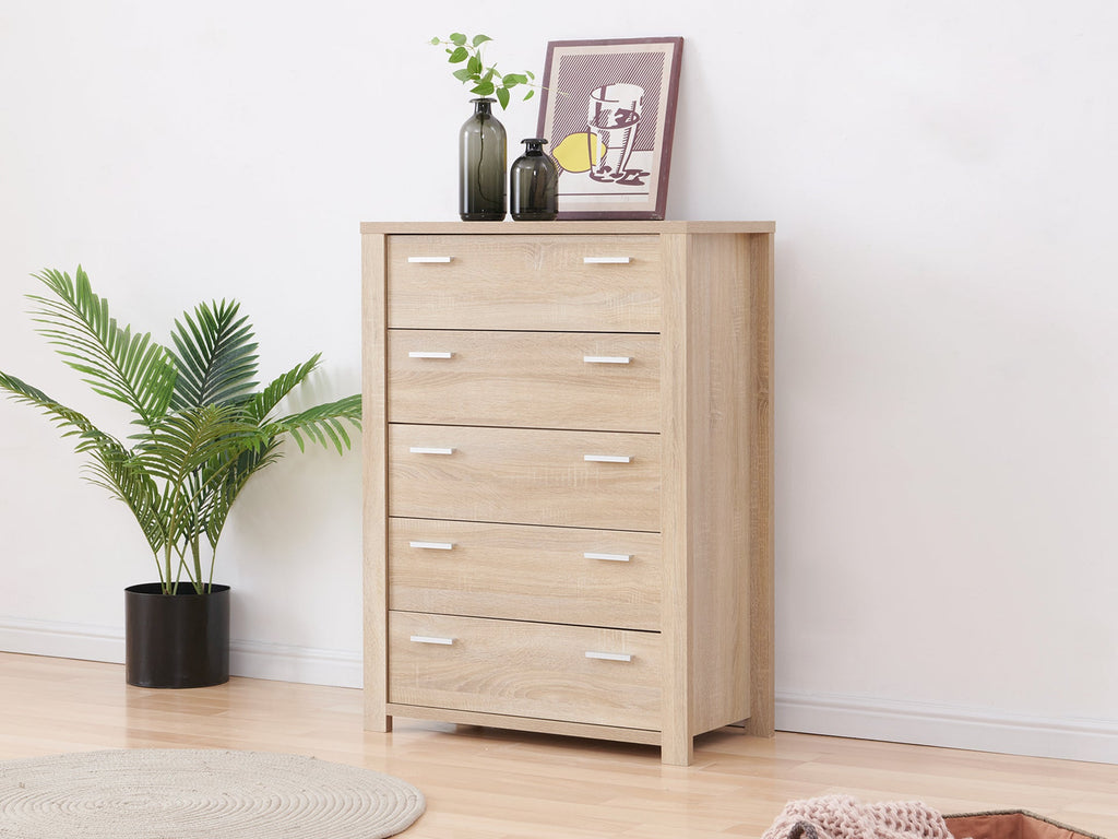 Sagano Tallboy 5 Drawer - Oak