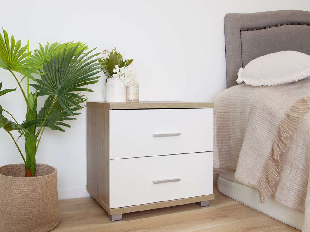 Bram Bedside Table - Oak + White