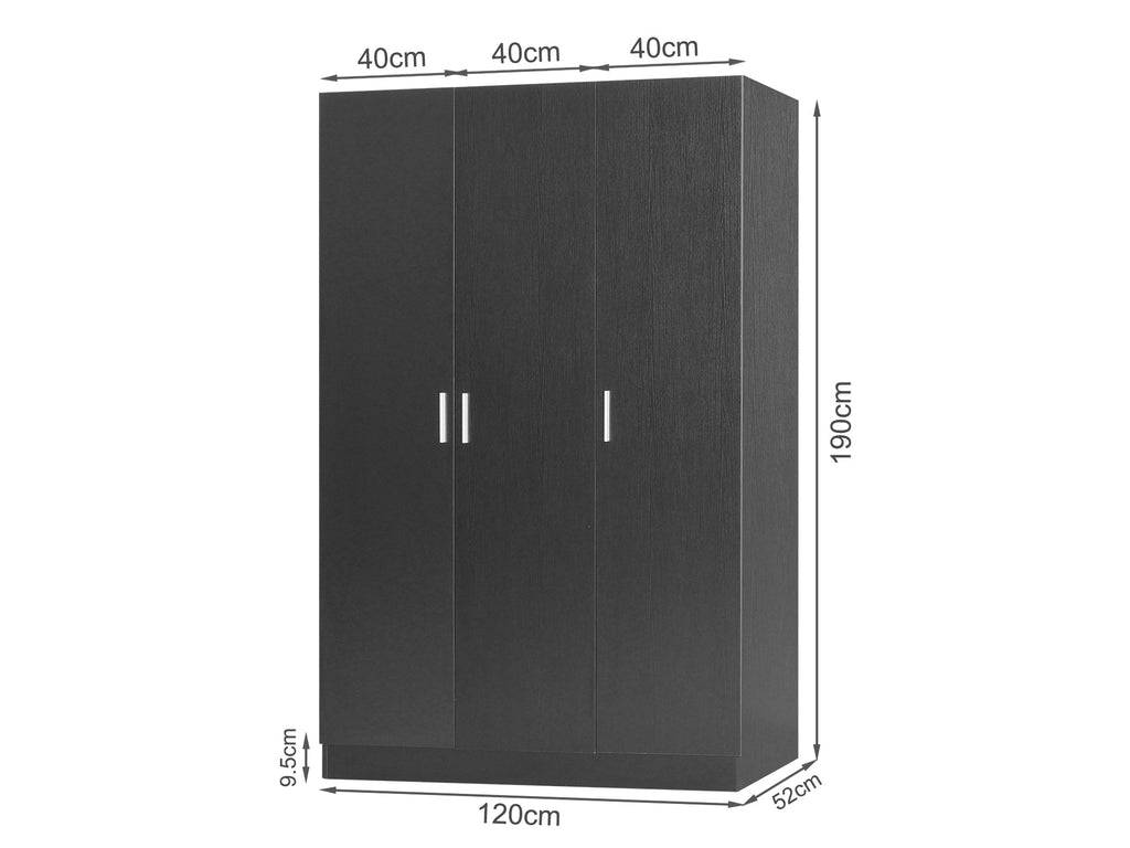 Bram 3 Door Wardrobe Cabinet - Black