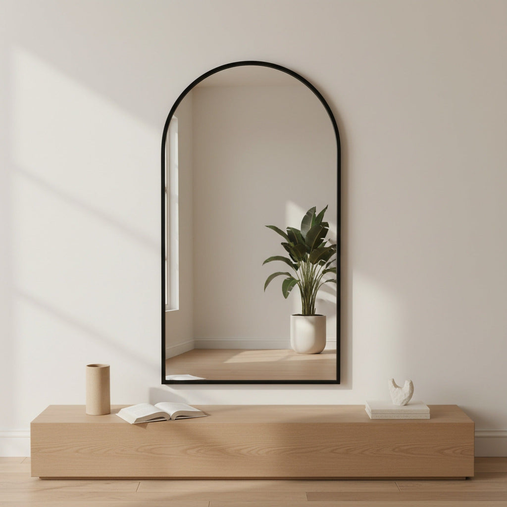 Luna Arched Metal Wall Mirror - Black