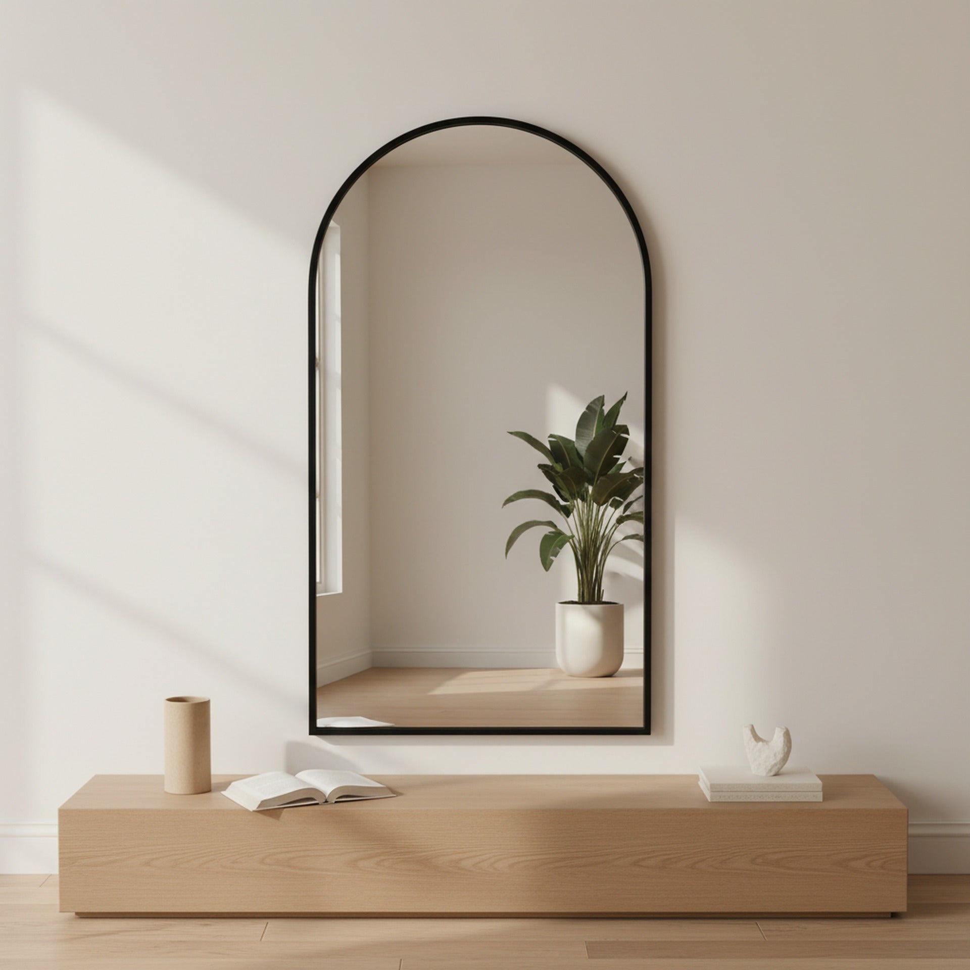 Luna Arched Metal Wall Mirror - Black