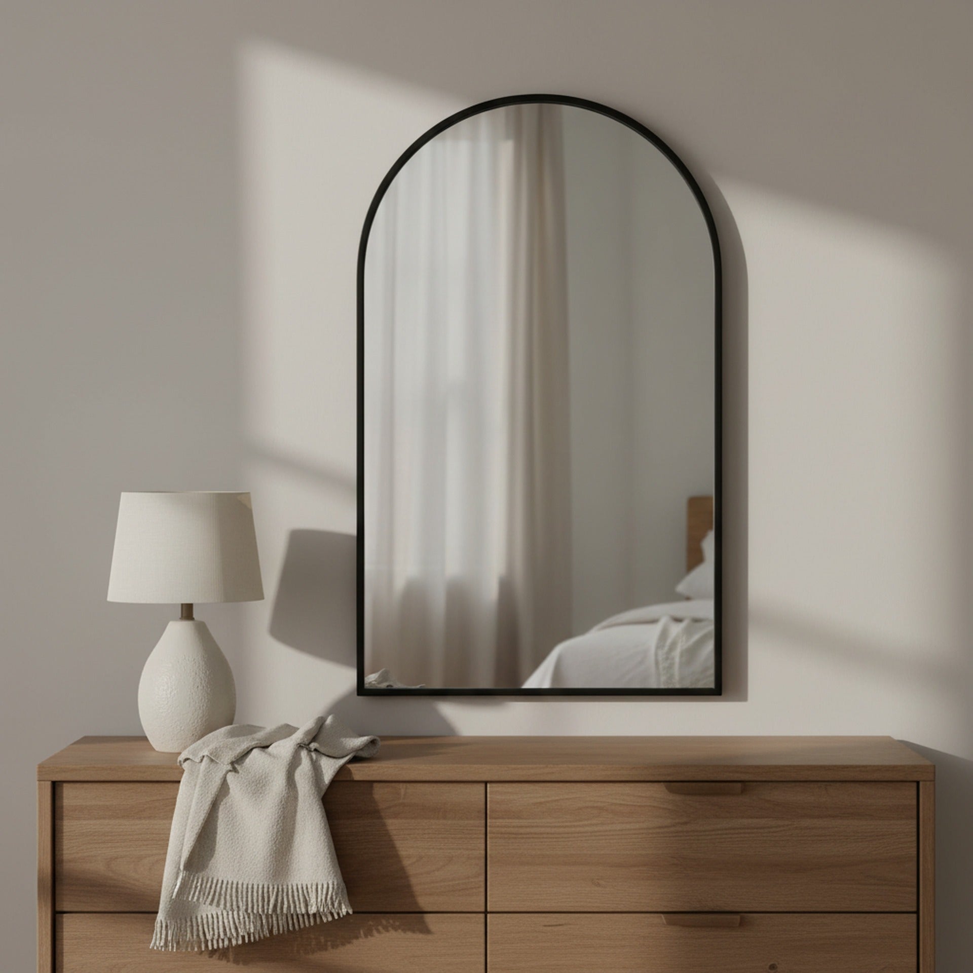 Luna Arched Metal Wall Mirror - Black