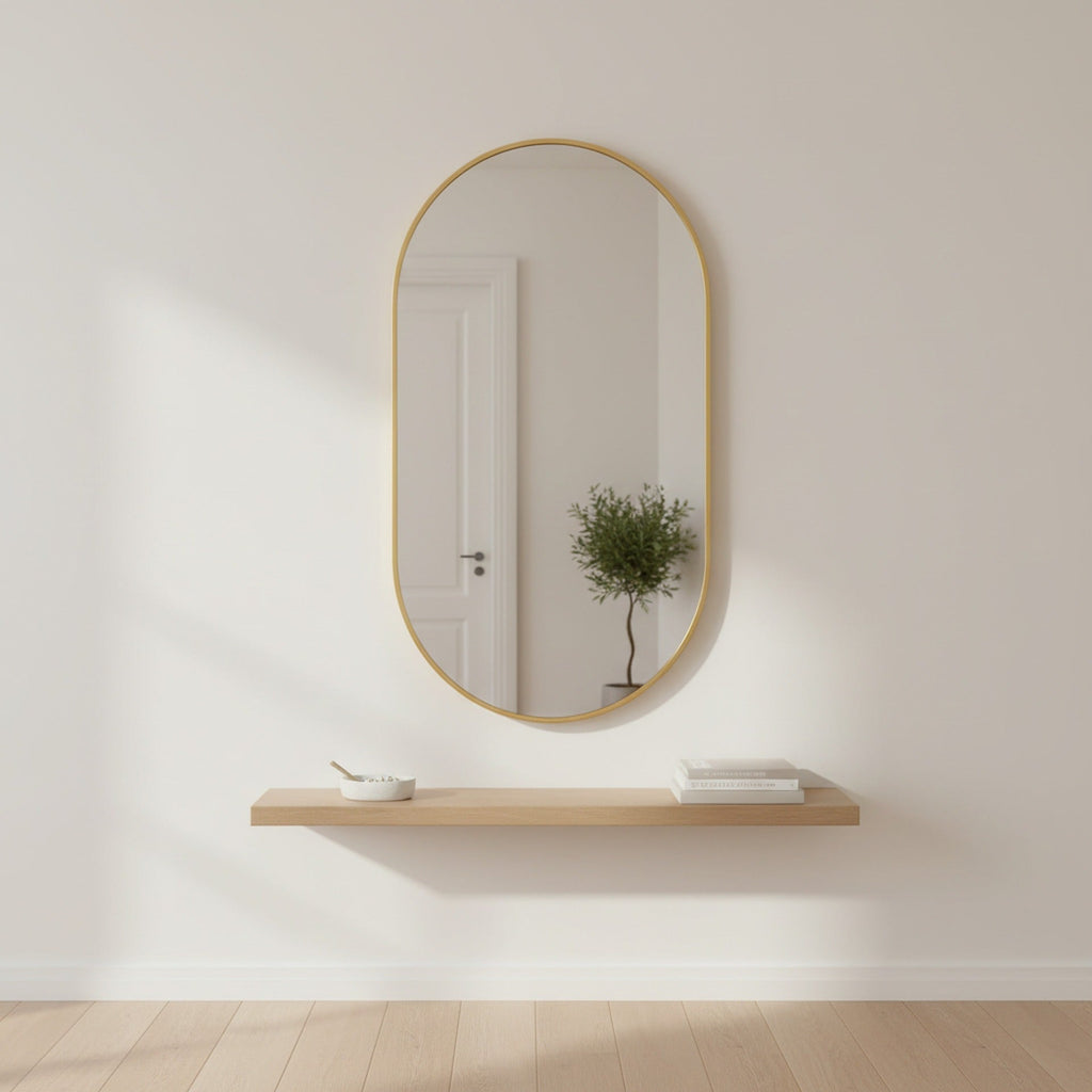 Luna Oval Metal Framed Wall Mirror - Gold
