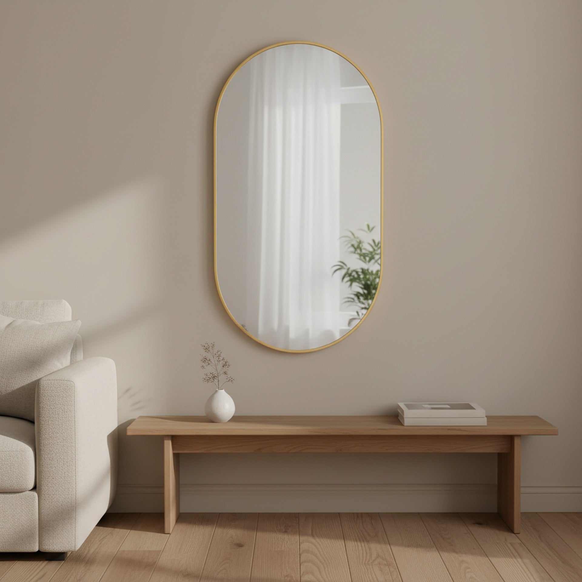 Luna Oval Metal Framed Wall Mirror - Gold