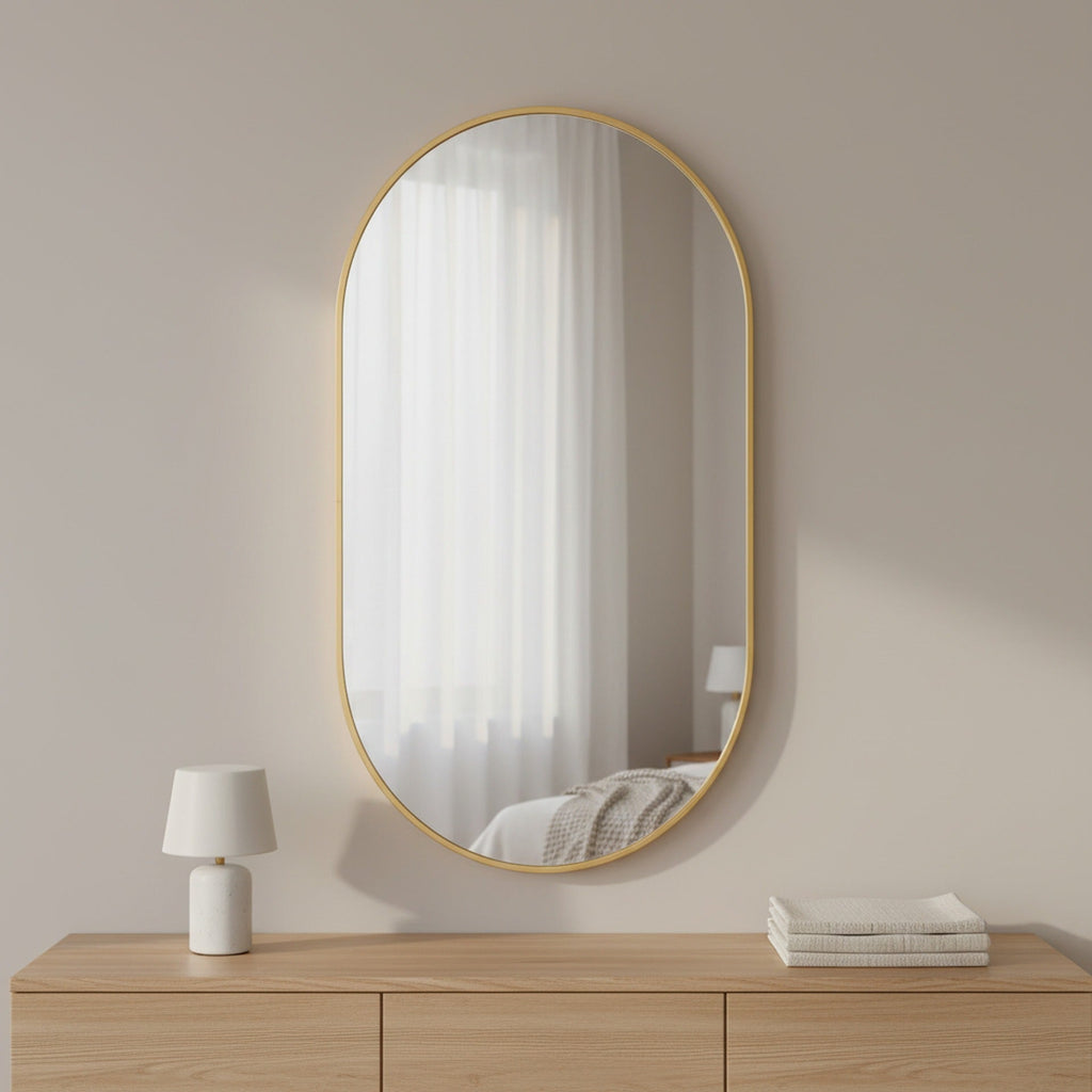 Luna Oval Metal Framed Wall Mirror - Gold