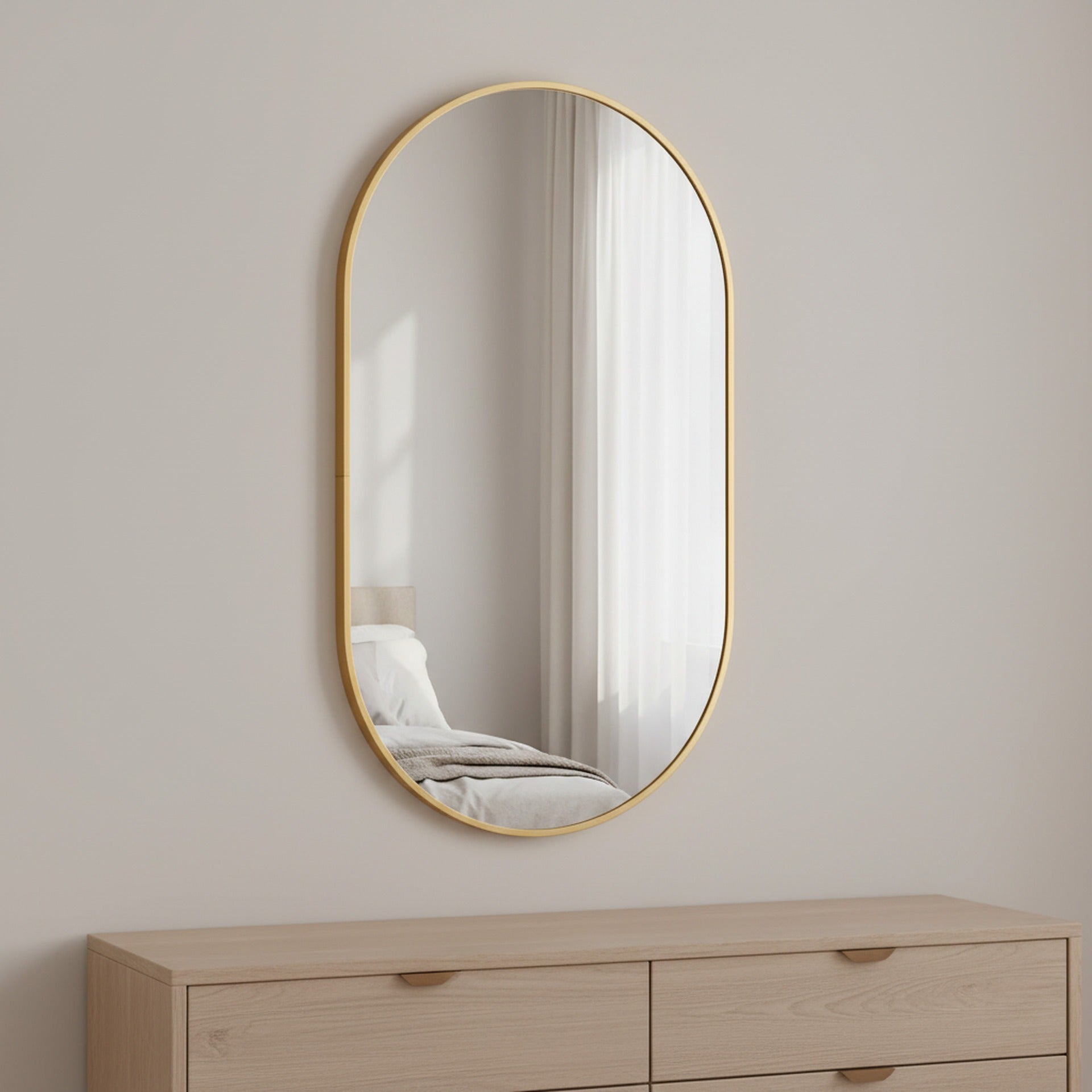 Luna Oval Metal Framed Wall Mirror - Gold