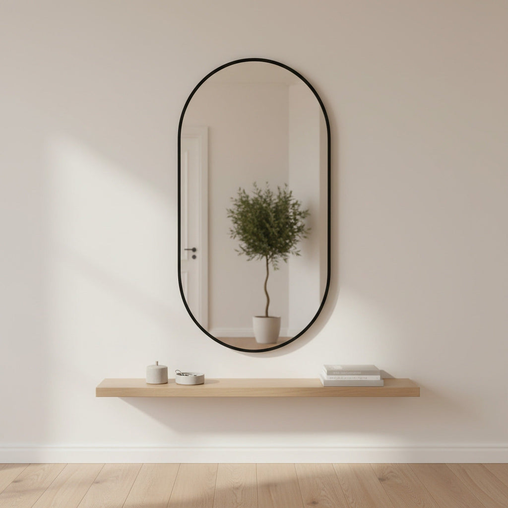 Luna Oval Metal Framed Wall Mirror - Black