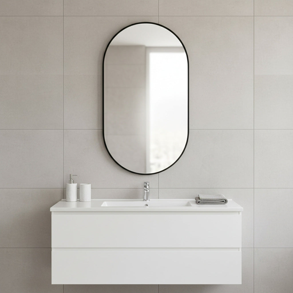 Luna Oval Metal Framed Wall Mirror - Black