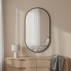 Luna Oval Metal Framed Wall Mirror - Black