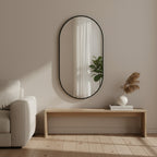 Luna Oval Metal Framed Wall Mirror - Black