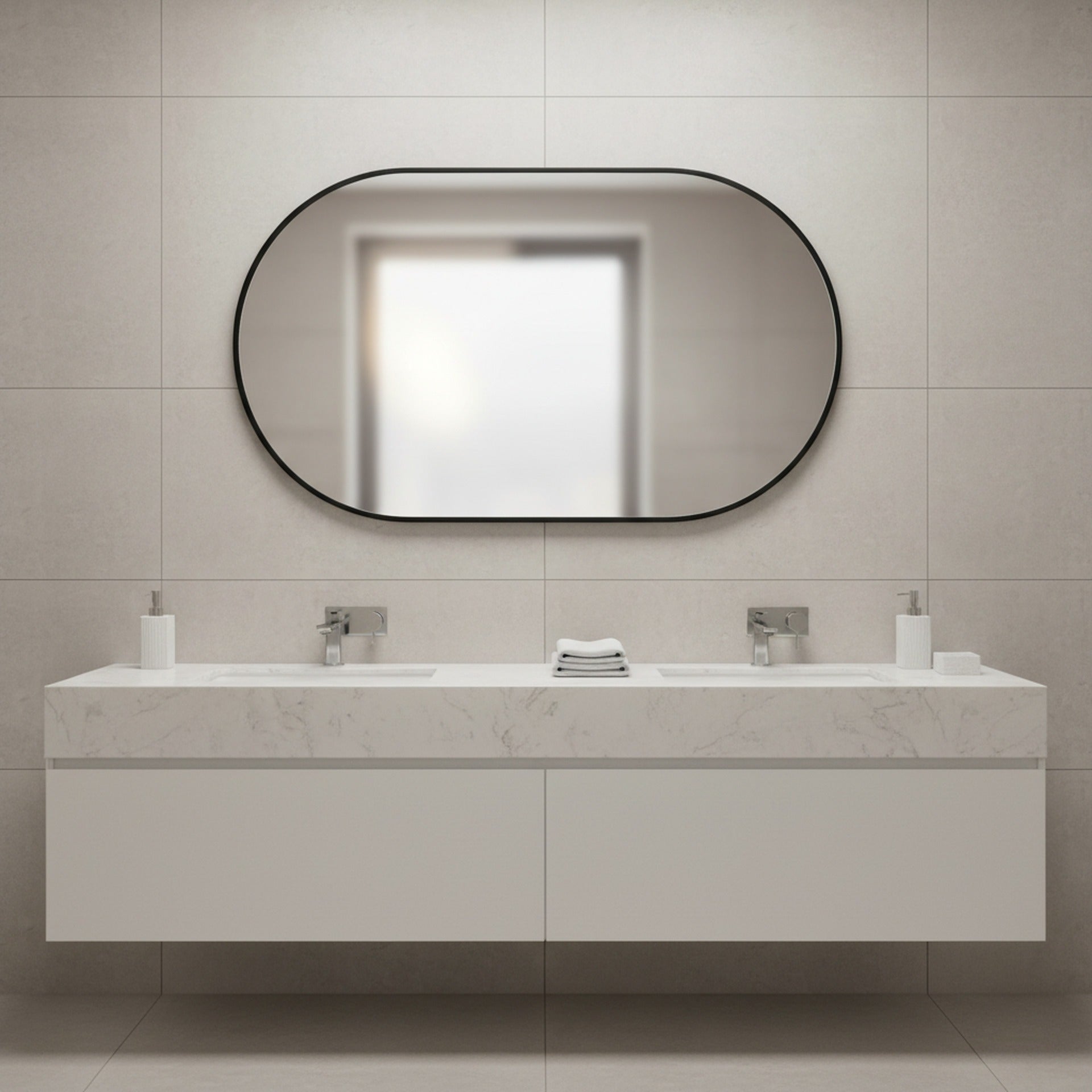 Luna Oval Metal Framed Wall Mirror - Black