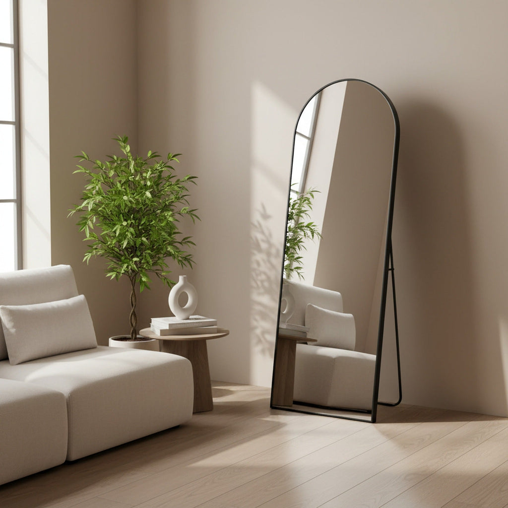 Stella Arched Freestanding Metal Mirror - Black