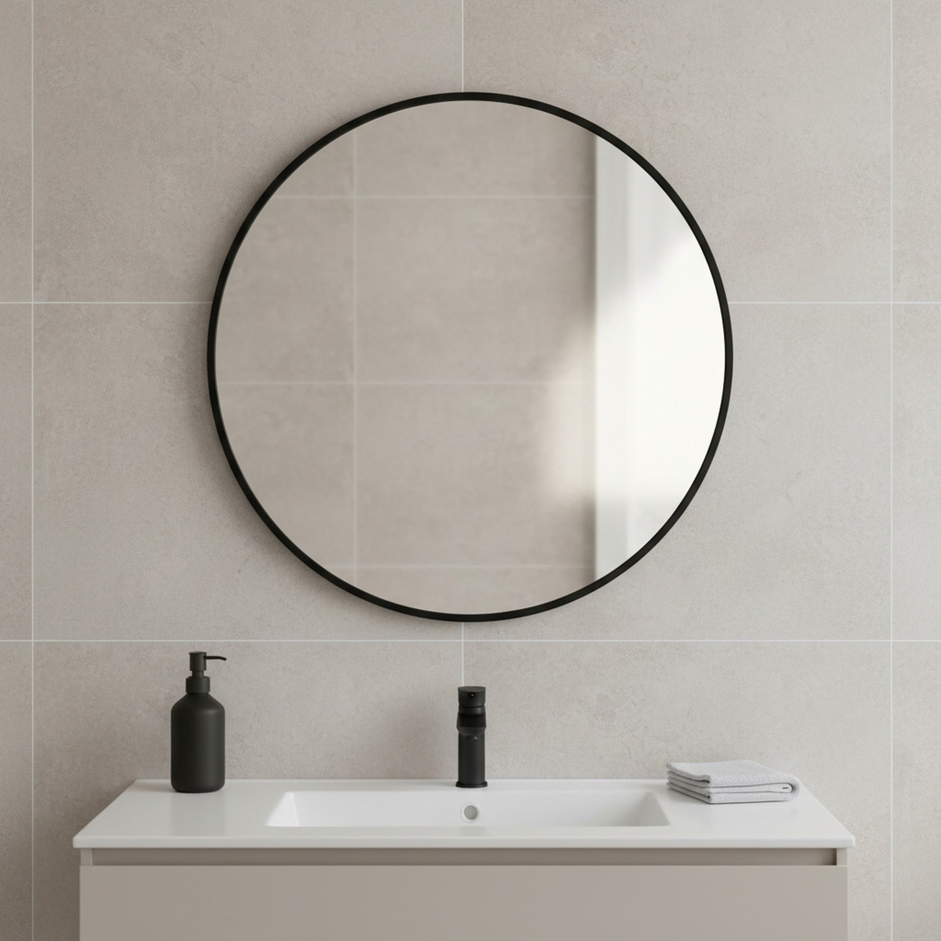 Nova Round Metal Framed Wall Mirror 50cm - Black