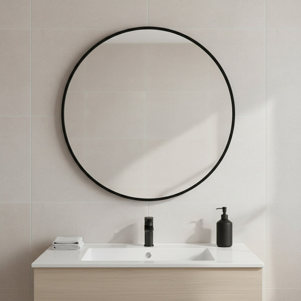 Nova Round Metal Framed Wall Mirror 50cm - Black