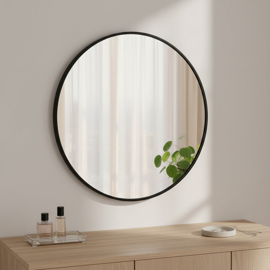 Nova Round Metal Framed Wall Mirror 50cm - Black