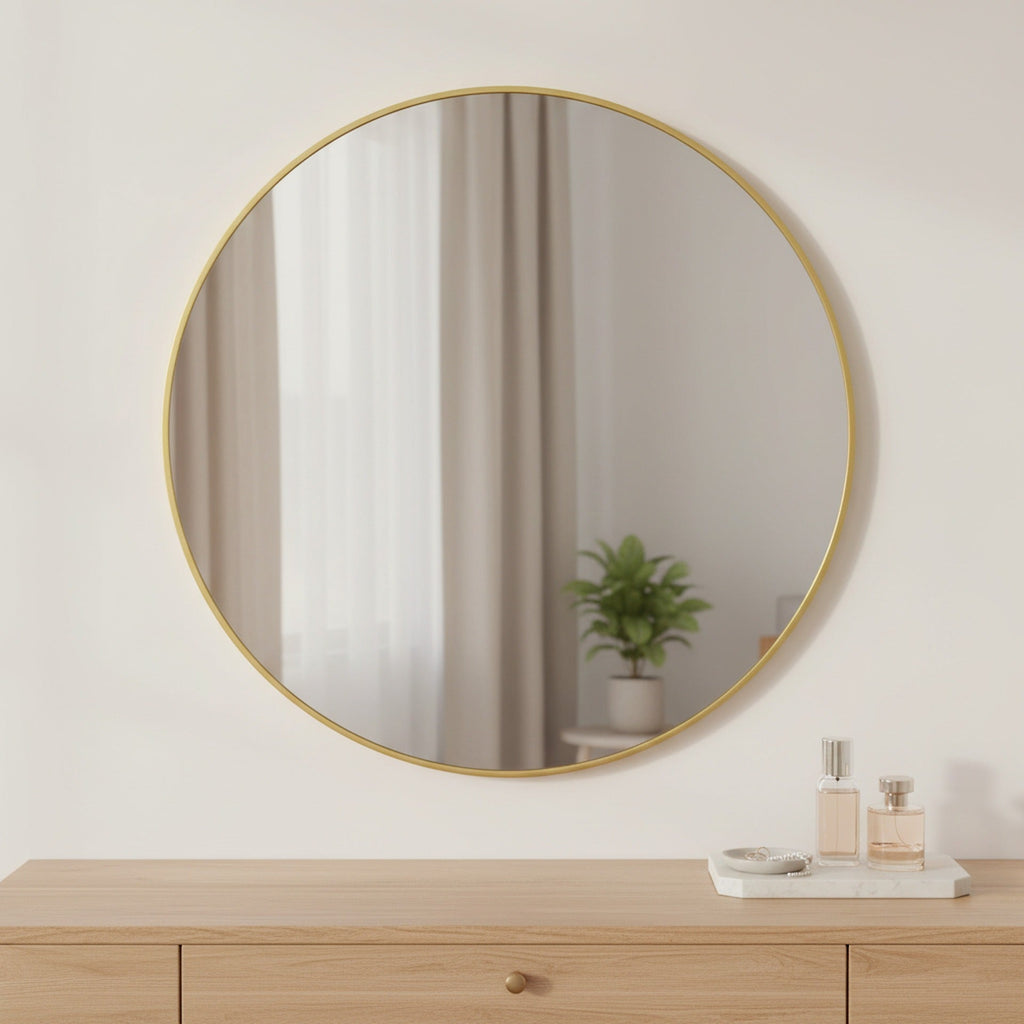 Aura Round Metal Framed Wall Mirror 80cm - Gold
