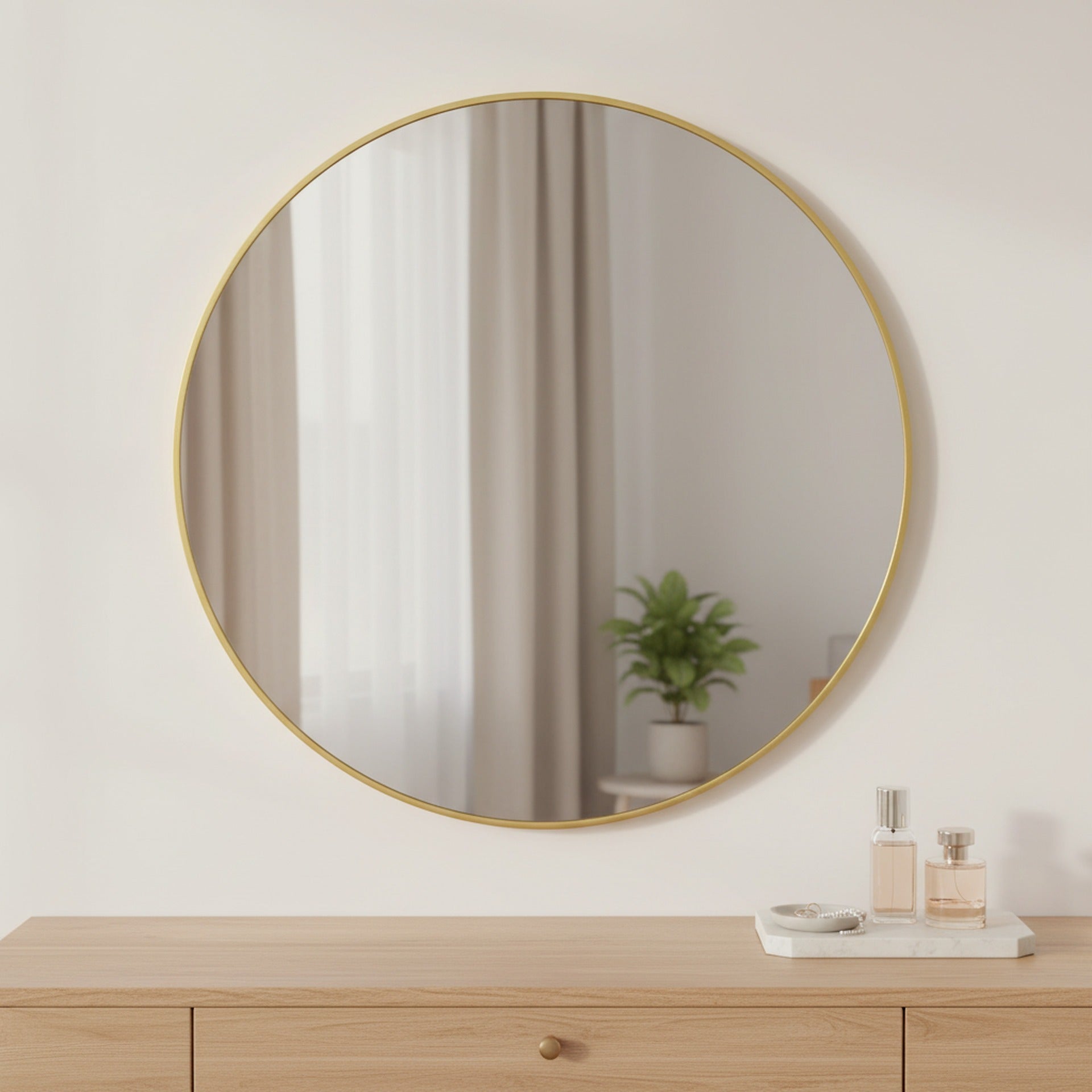 Aura Round Metal Framed Wall Mirror 80cm - Gold