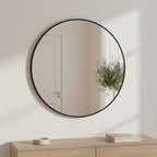 Aura Round Metal Framed Wall Mirror 90cm - Black