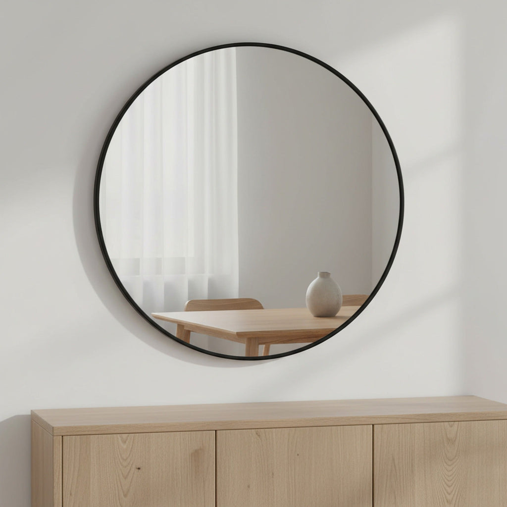 Aura Round Metal Framed Wall Mirror 90cm - Black