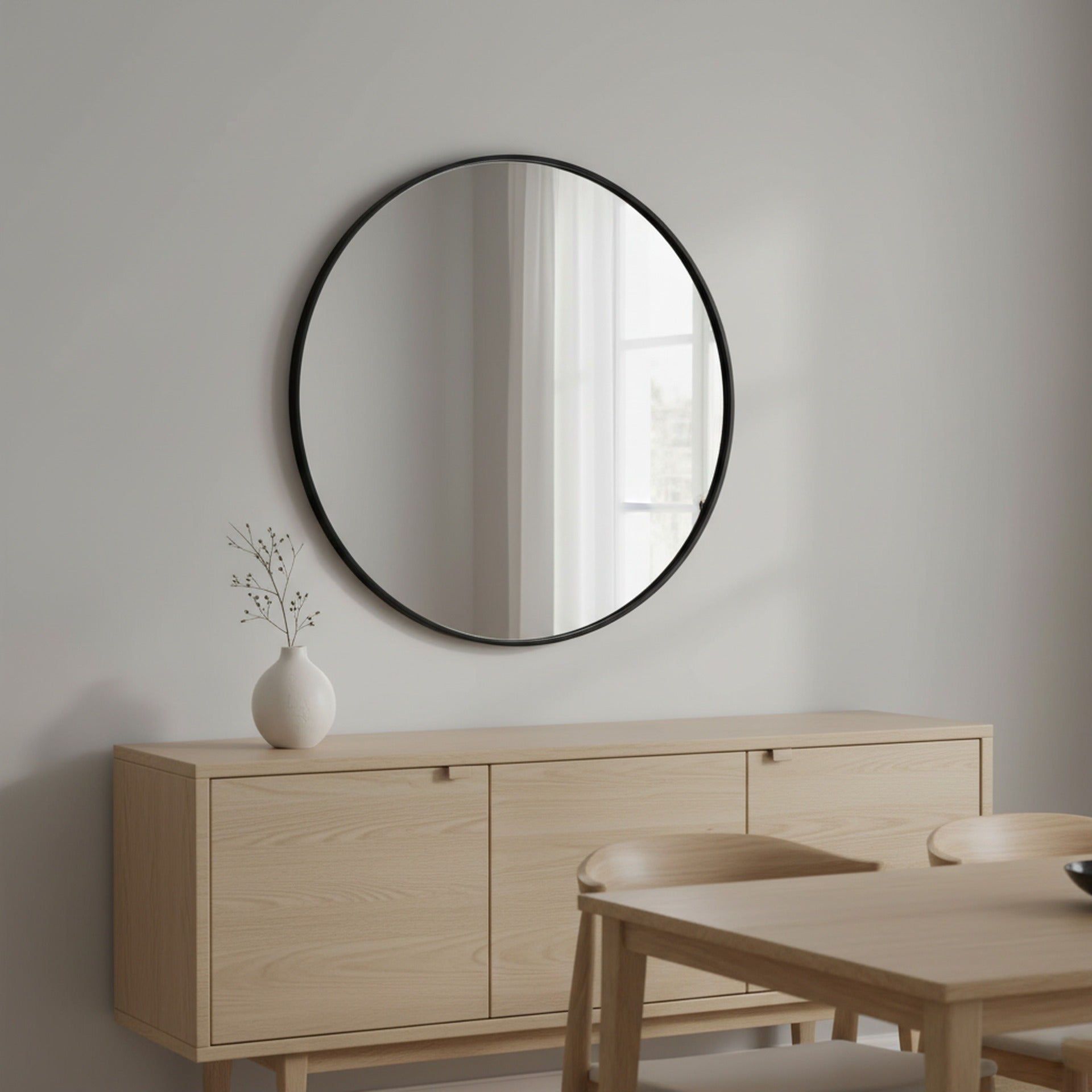 Aura Round Metal Framed Wall Mirror 90cm - Black