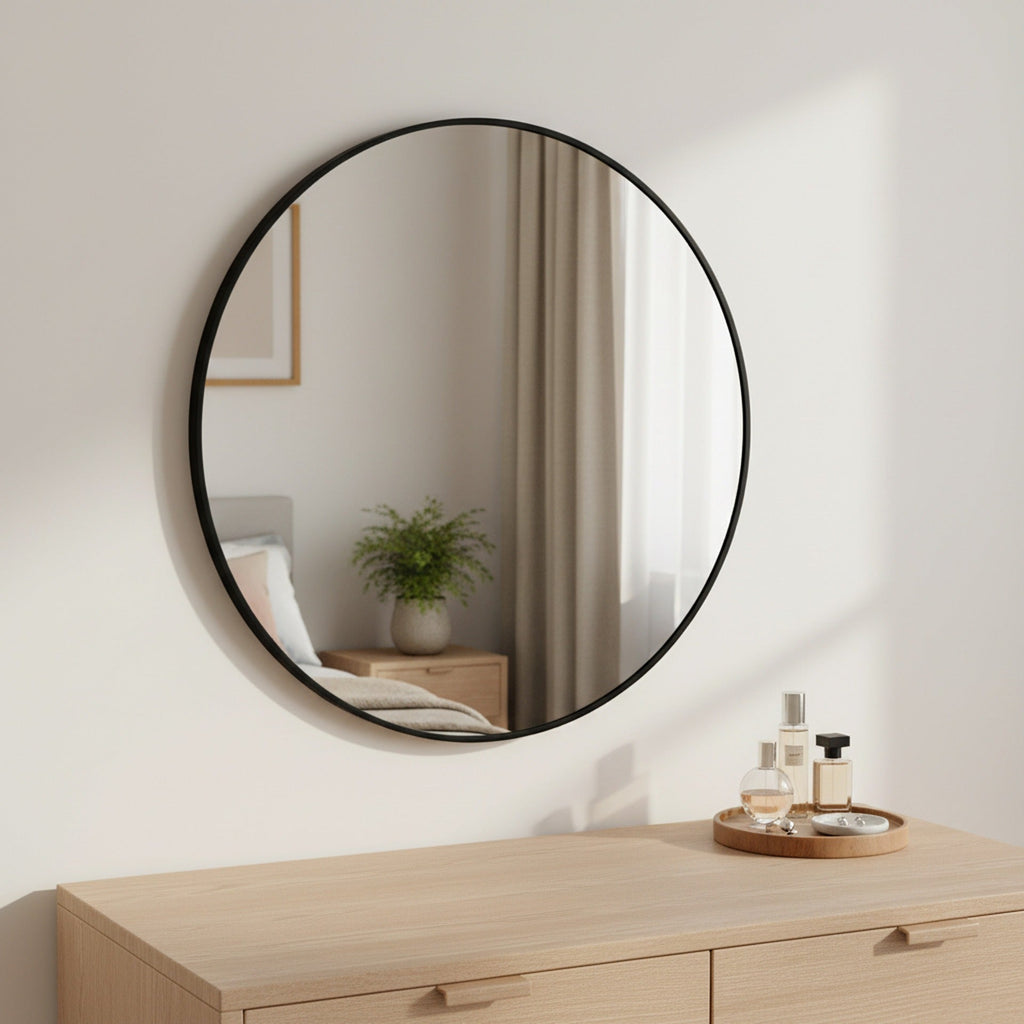 Aura Round Metal Framed Wall Mirror 90cm - Black