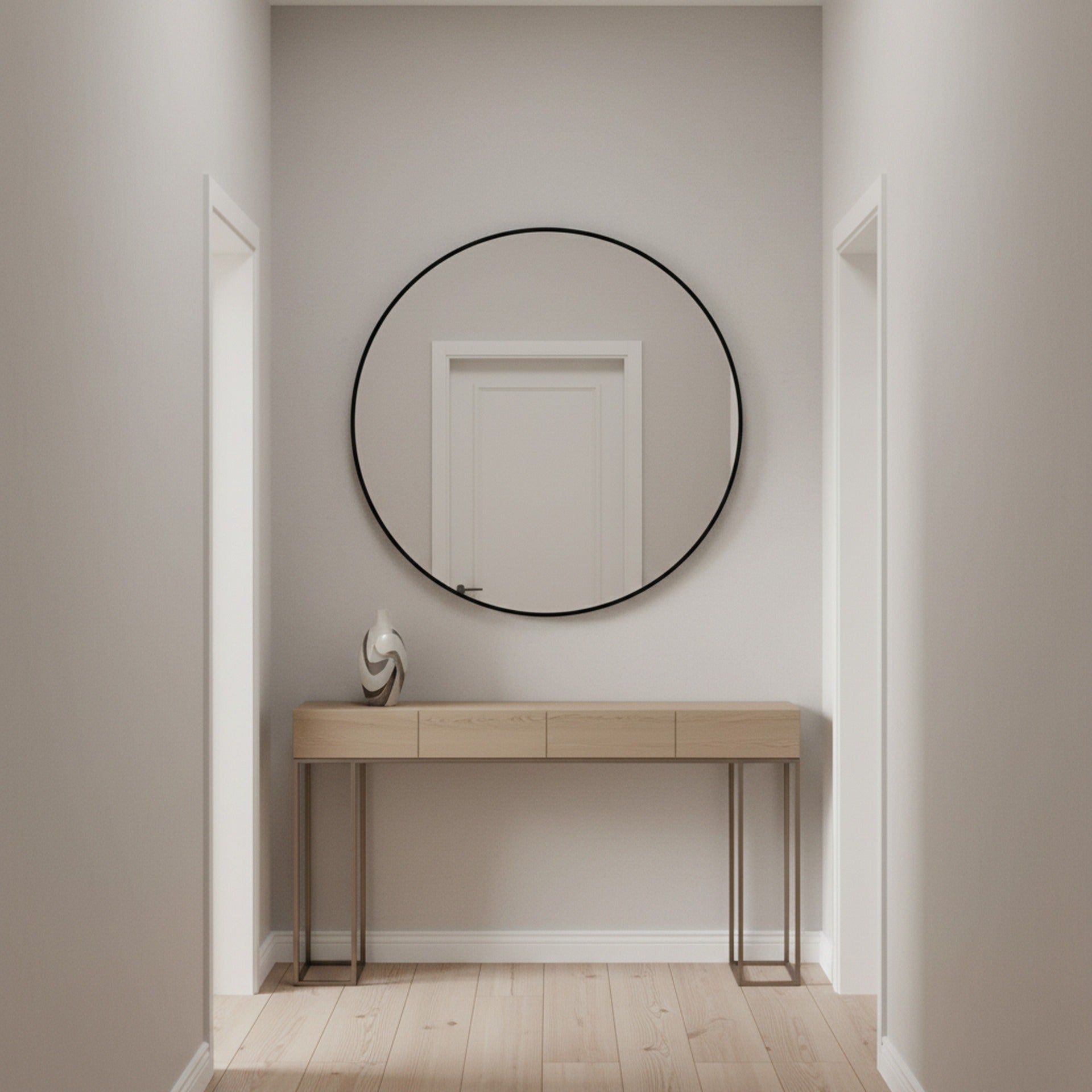 Aura Round Metal Framed Wall Mirror 90cm - Black