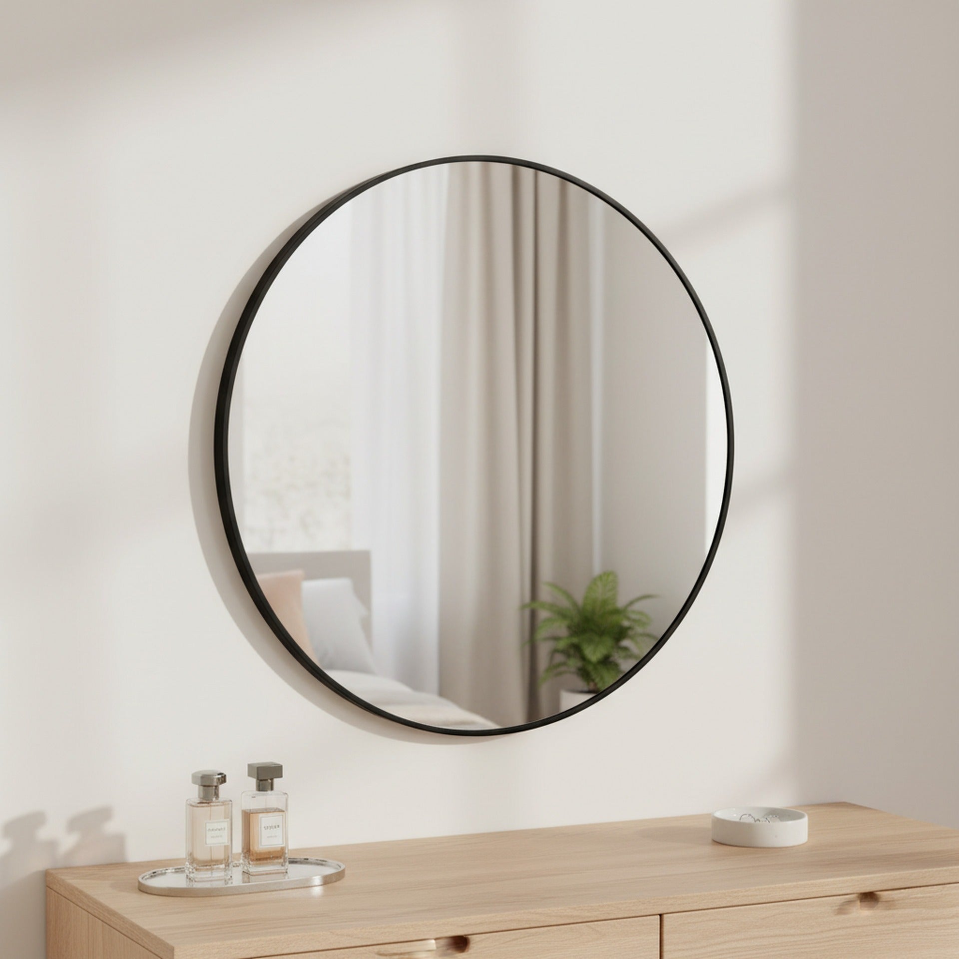 Aura Round Metal Framed Wall Mirror 80cm - Black