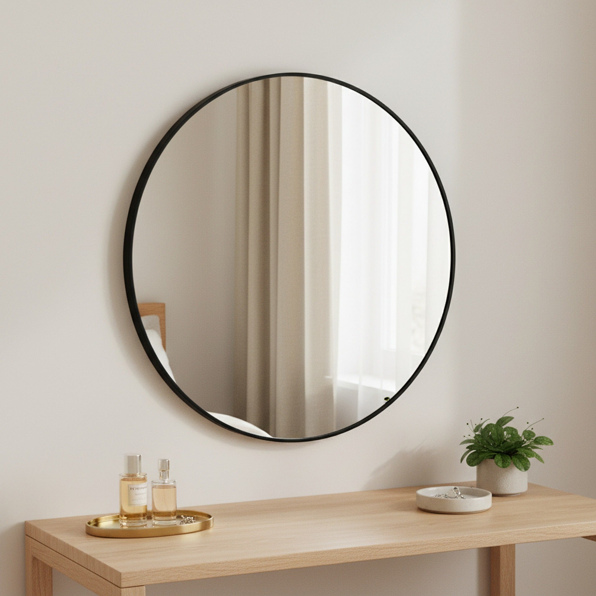 Aura Round Metal Framed Wall Mirror 80cm - Black