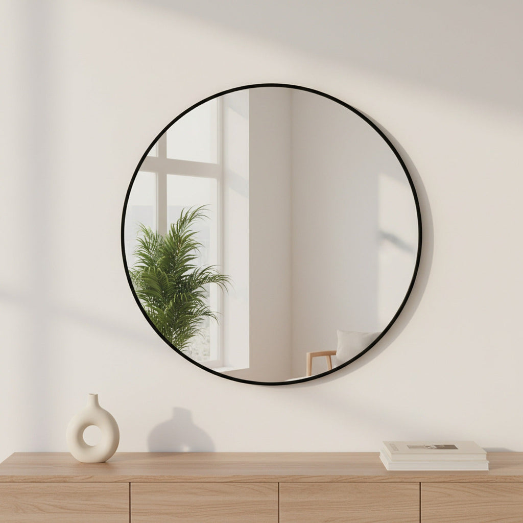Aura Round Metal Framed Wall Mirror 80cm - Black