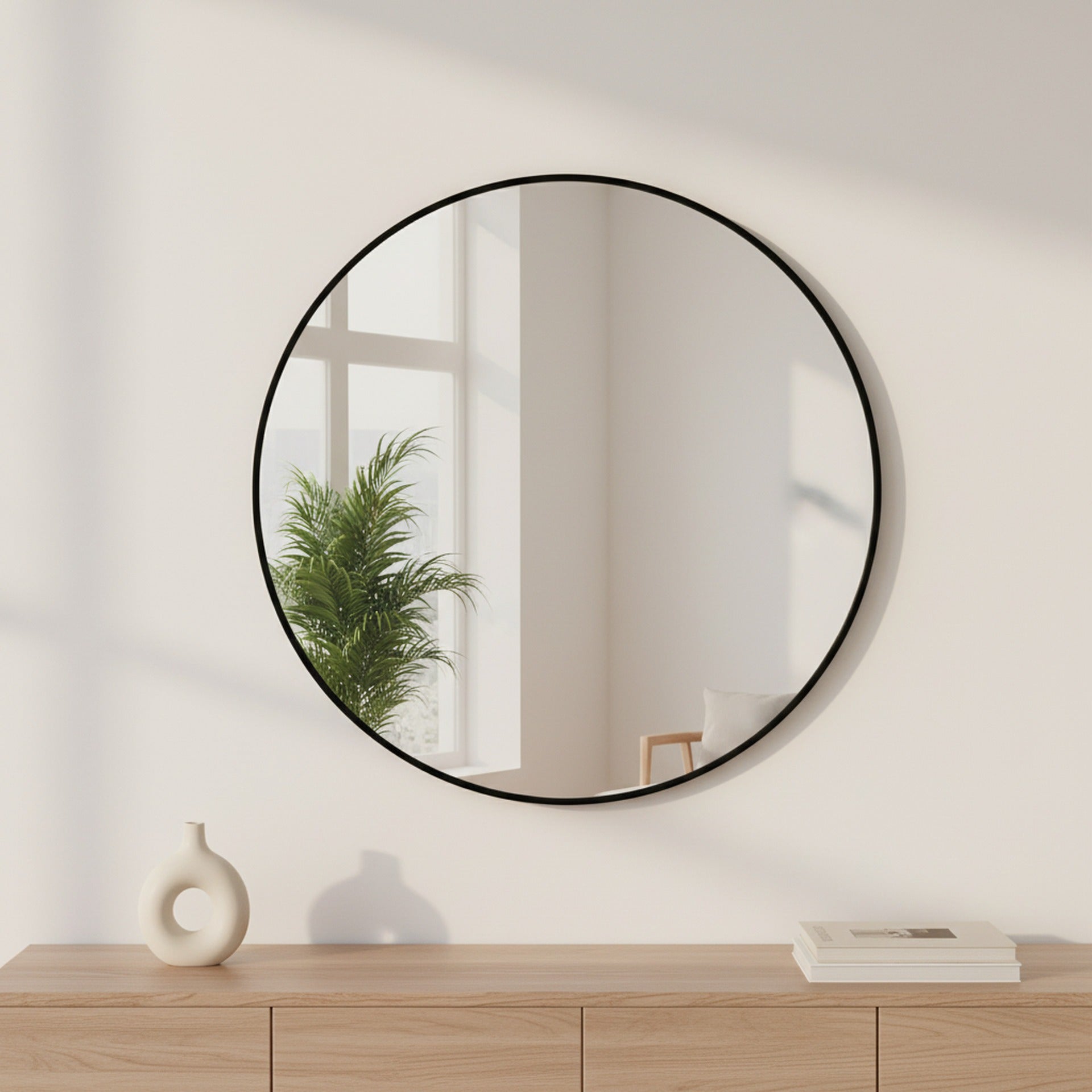 Aura Round Metal Framed Wall Mirror 80cm - Black