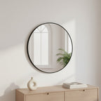 Aura Round Metal Framed Wall Mirror 80cm - Black