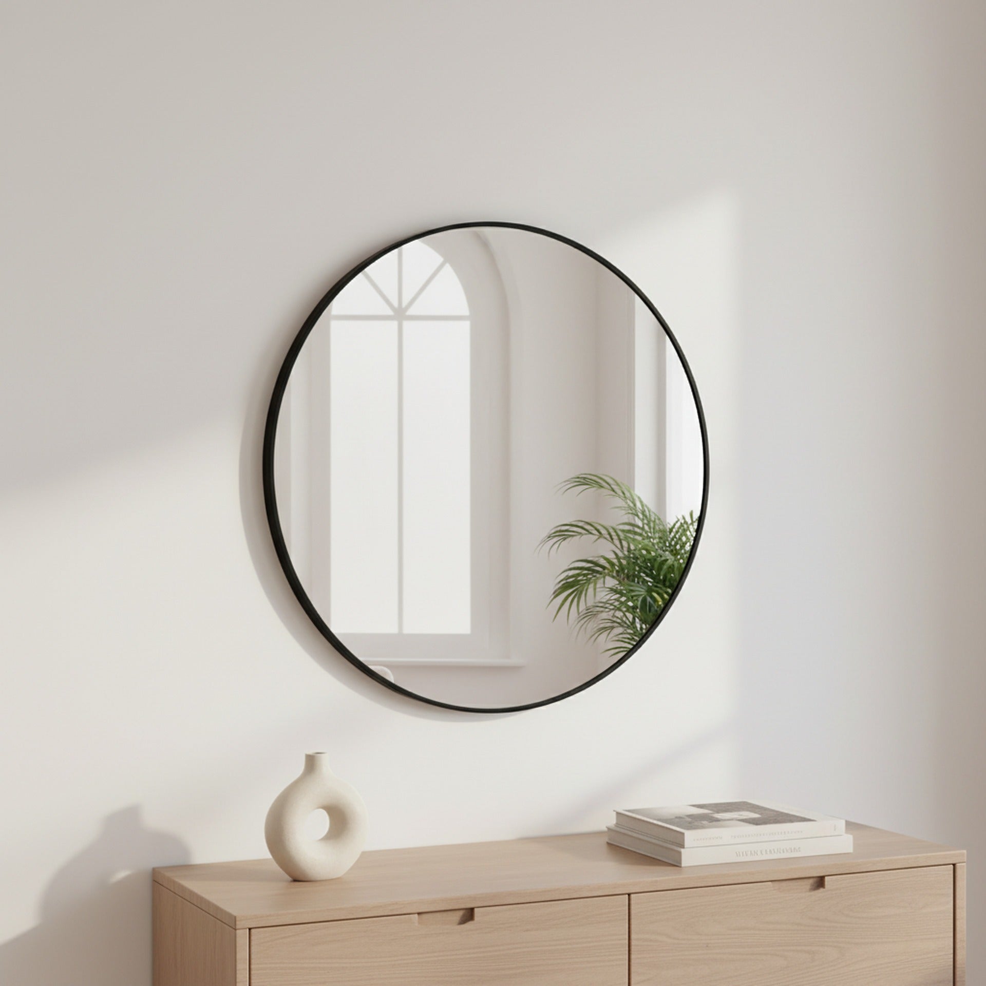 Aura Round Metal Framed Wall Mirror 80cm - Black