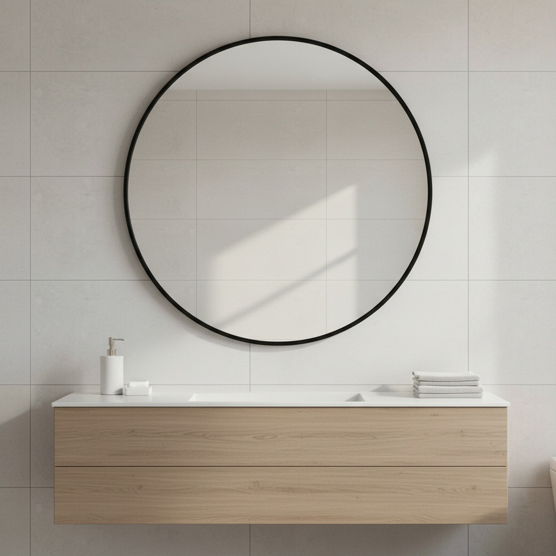 Nova Round Metal Framed Wall Mirror 90cm - Black