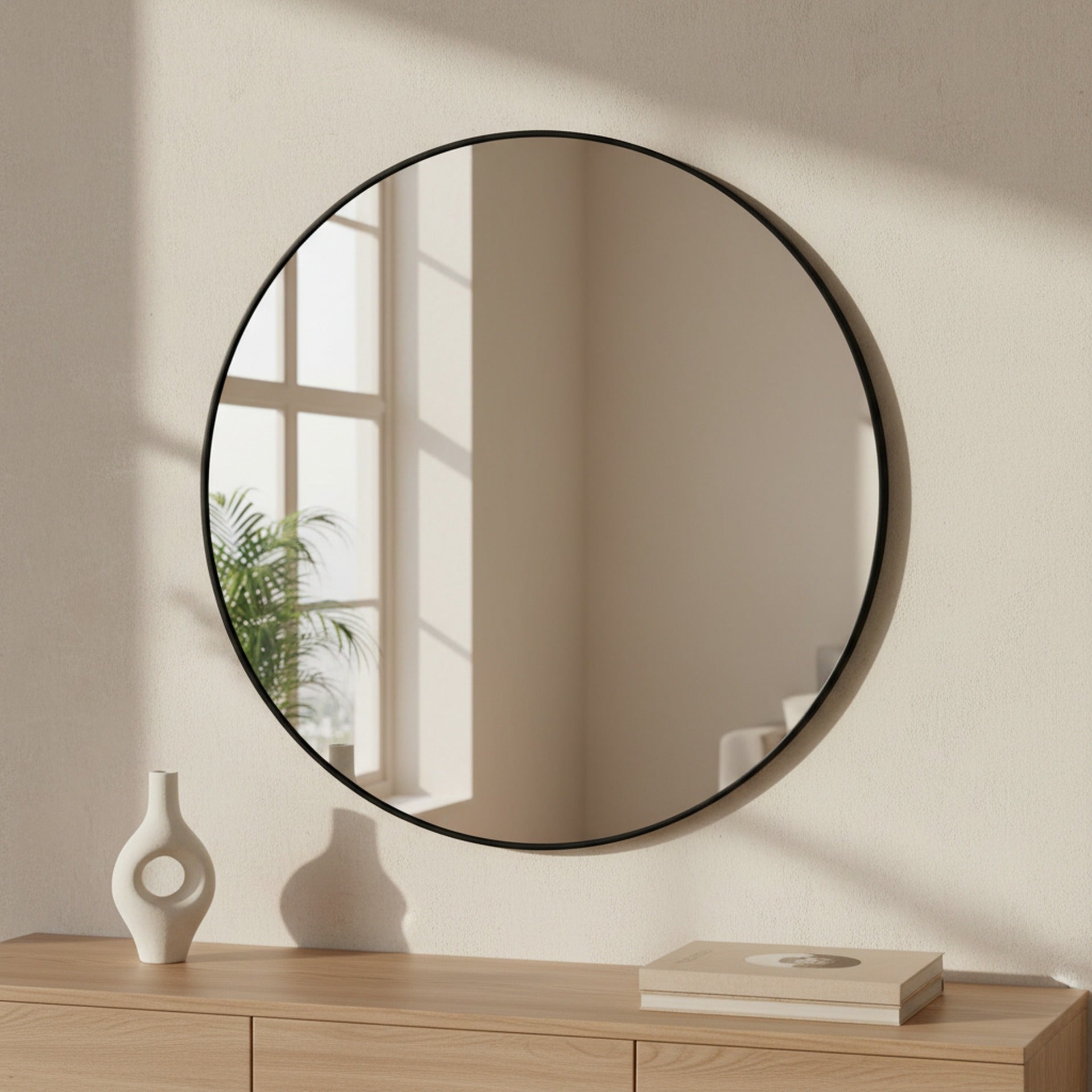 Nova Round Metal Framed Wall Mirror 90cm - Black