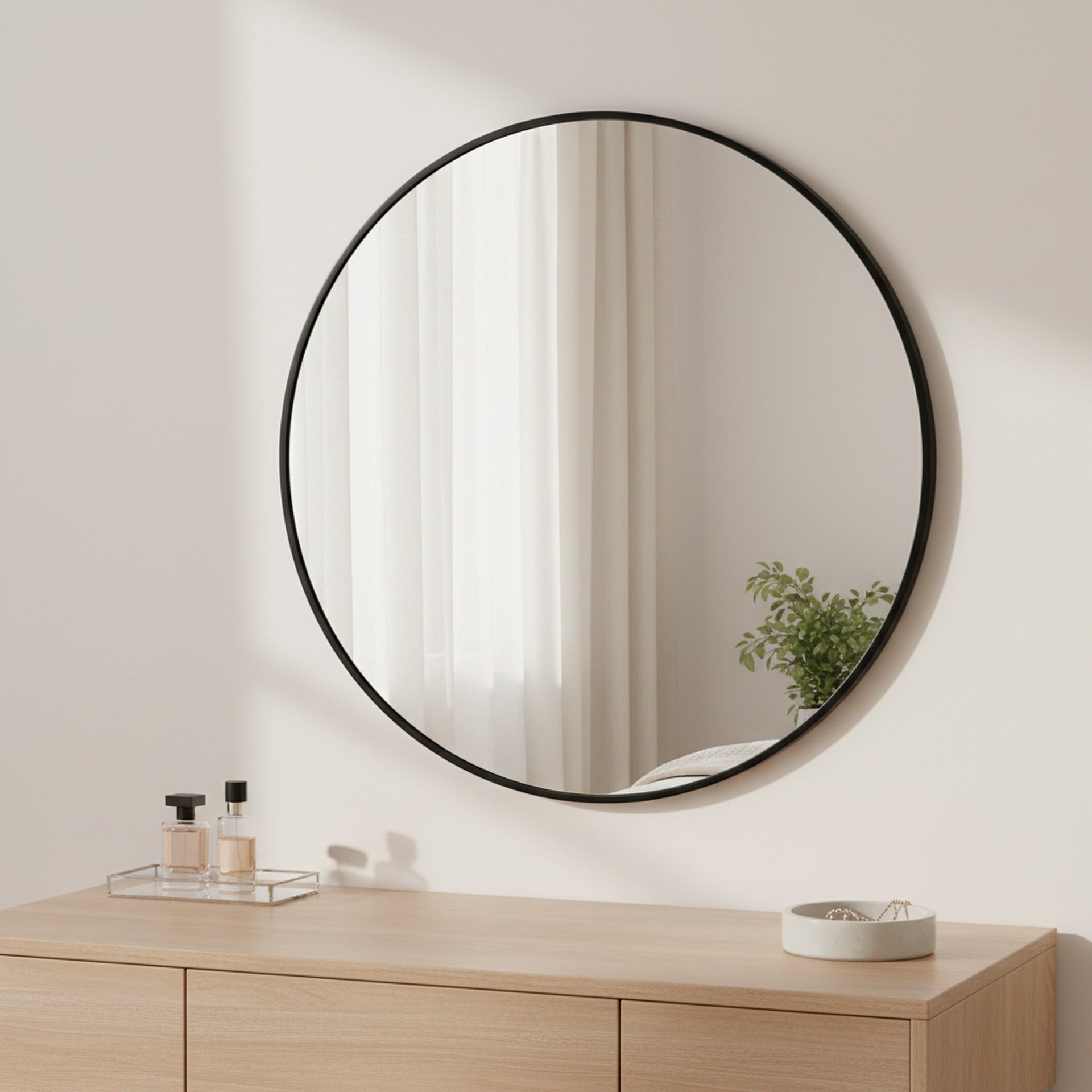 Nova Round Metal Framed Wall Mirror 70cm - Black