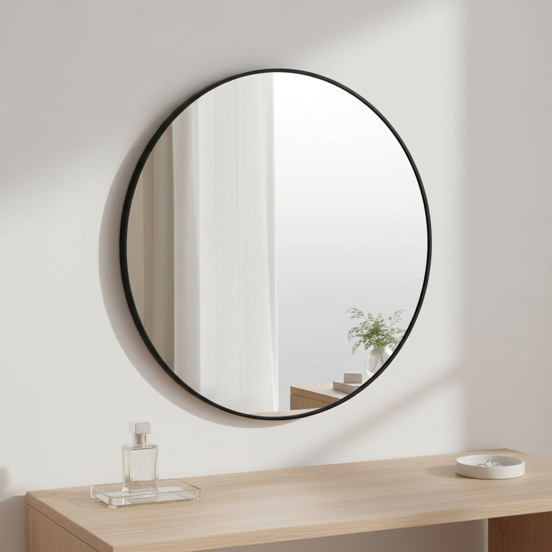 Nova Round Metal Framed Wall Mirror 80cm - Black