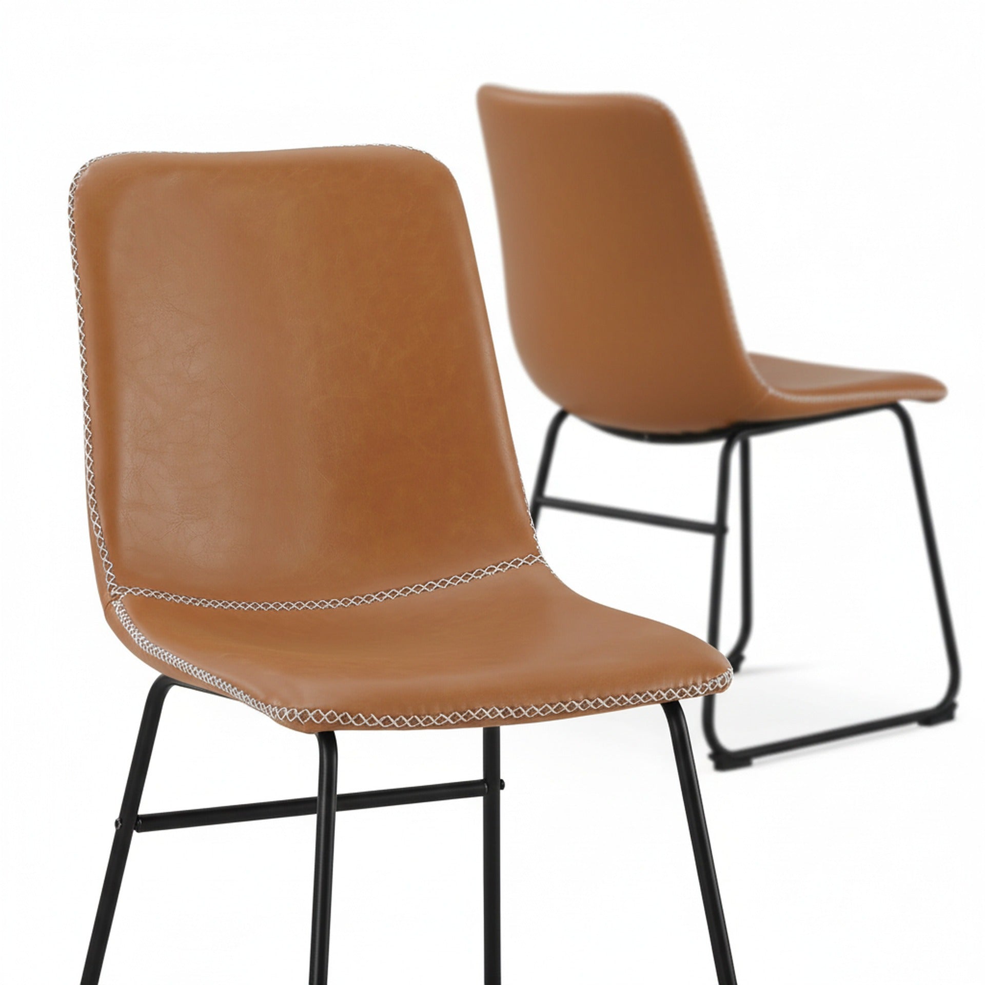 Grayson PU Leather Dining Chair - Set of 2 - Caramel Tan